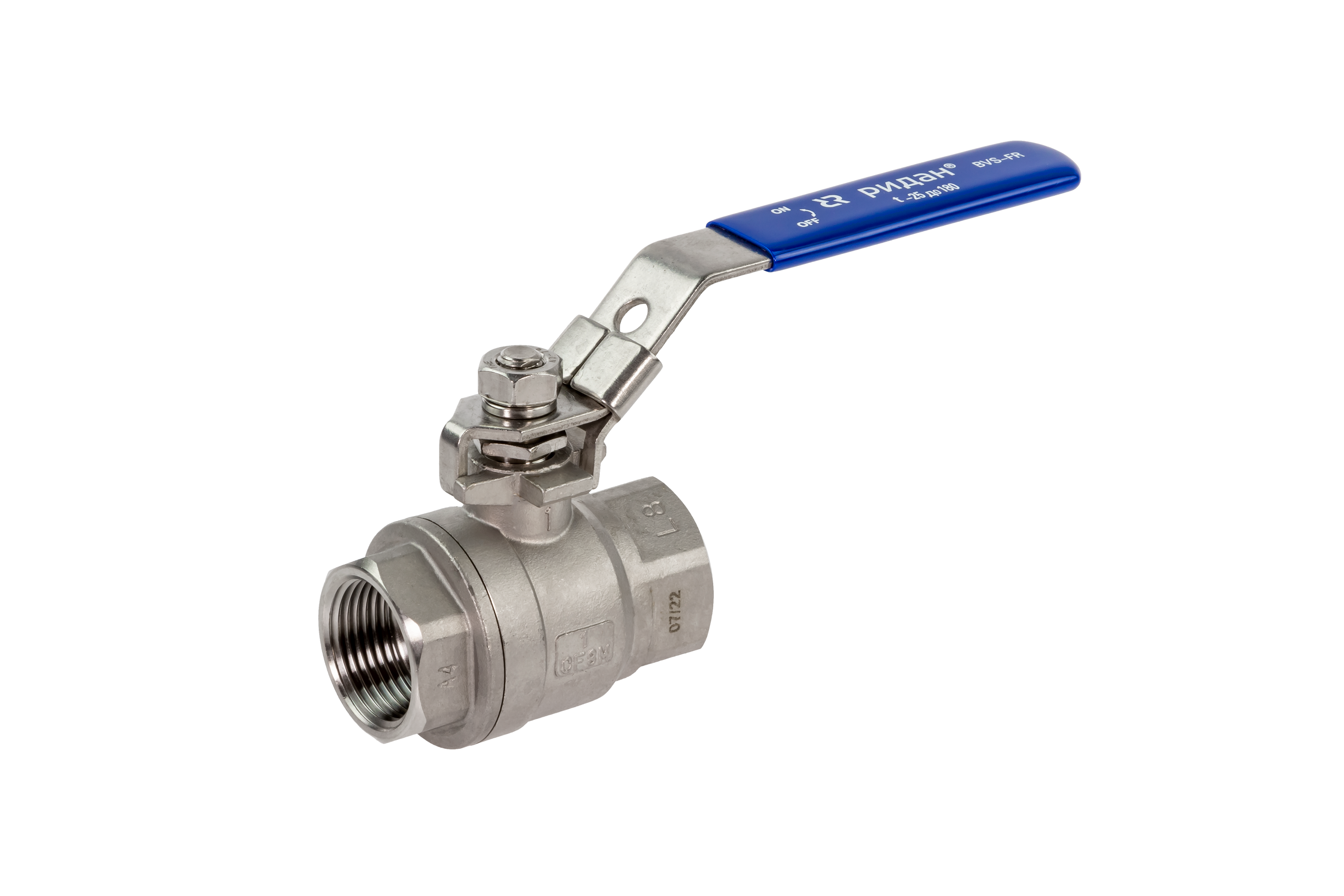 Ридан BVS-FR 082X4616R — Шаровый кран резьбовой DN40 PN63, с рукояткой, корпус — коррозионностойкая сталь, шар — коррозионностойкая сталь AISI316; уплотнение по шару R-PTFE (15% C)