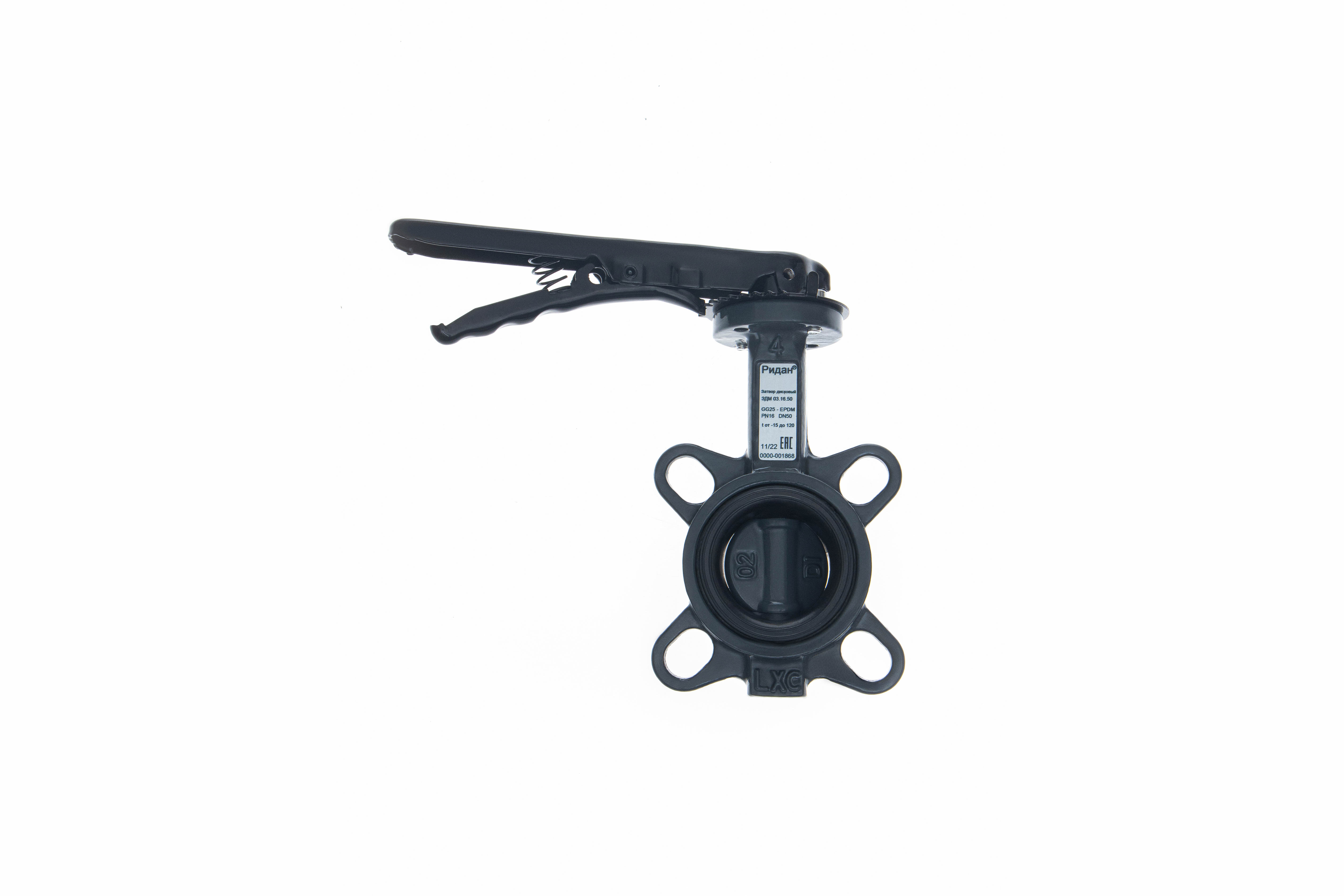 Ридан 082X4404R — Затвор дисковый поворотный ЗДМ 03.16.100, PN16, DN100, корпус GG25, диск — чугун GGG40, уплотнение EPDM, управление — рукоятка