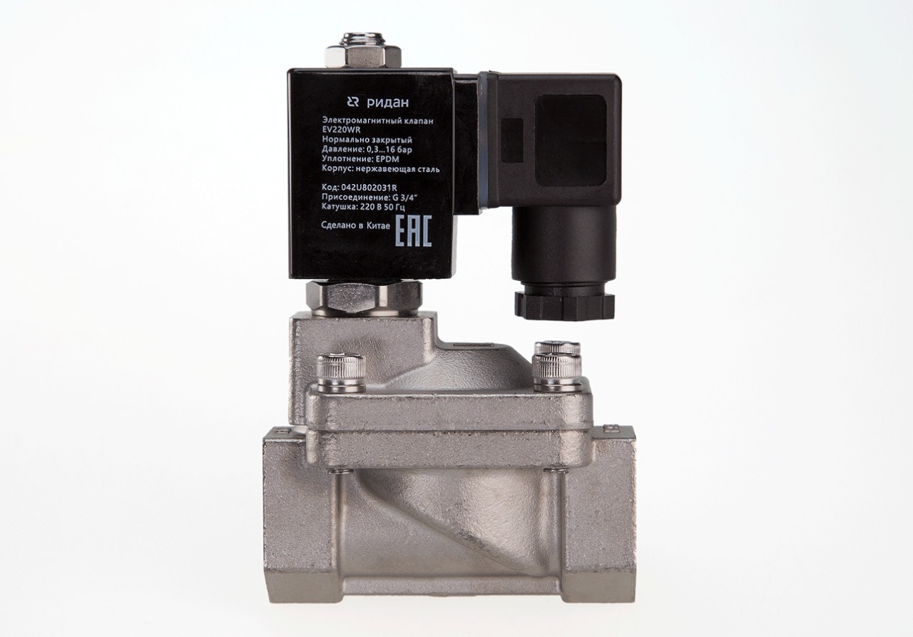 Ридан 042U802516R — Клапан электромагнитный EV220WR, присоединение G 1, материал уплотнения EPDM, нормально закрытый, 0,3…16 бар, с катушкой 24 В, 50 Гц