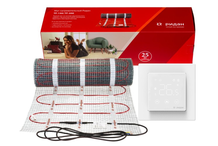 Ridan 21RT1110R — Нагревательный мат Ridan TF-200 5 м² с терморегулятором Ridan Clever (черный)